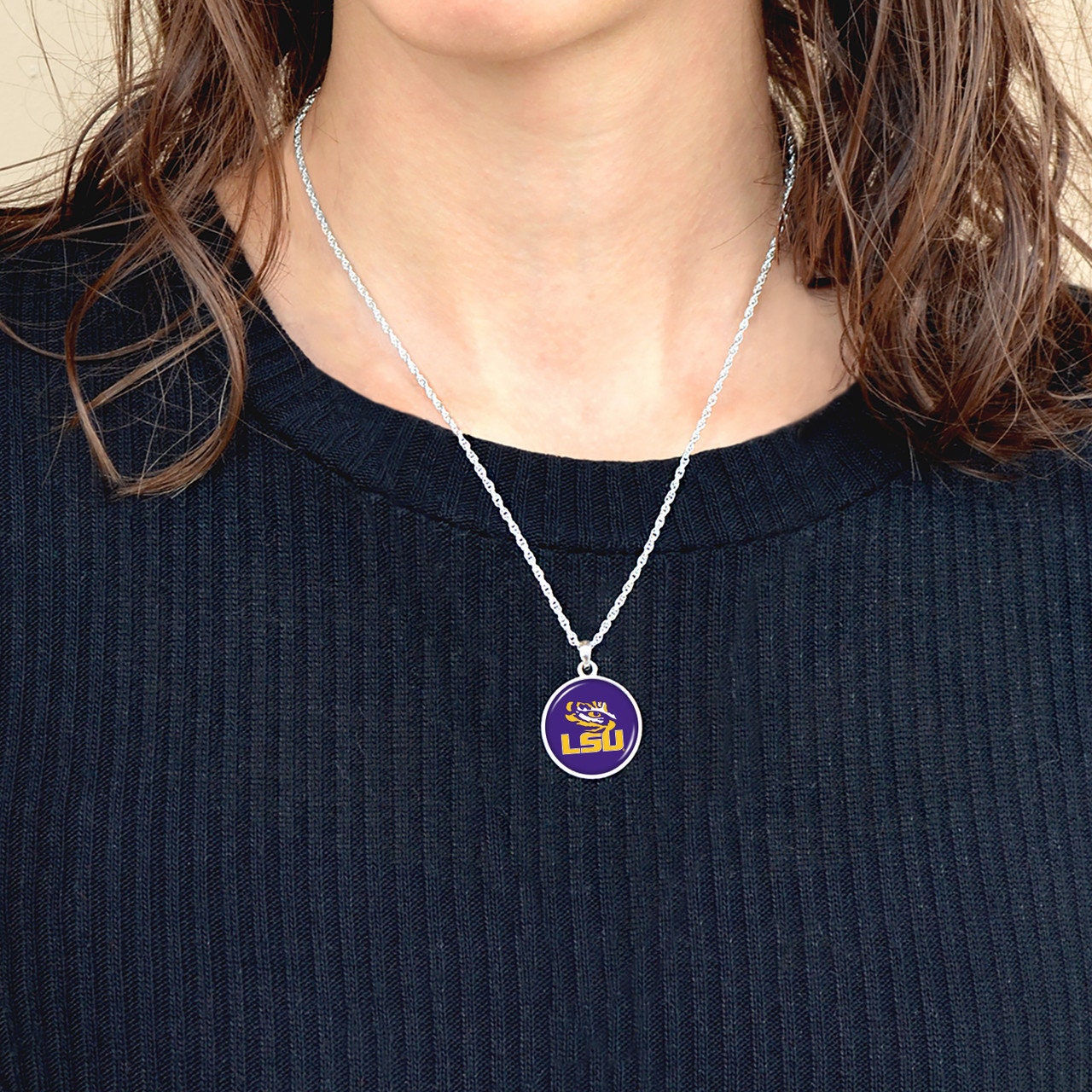 Officially Licensed LSU TIGERS Necklace - Pewter Charm Sterling Plated - Louisiana State University