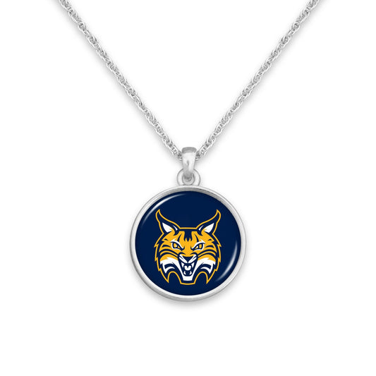 Officially Licensed QUINNIPIAC BOBCATS Necklace - Pewter Charm Sterling Plated - Quinnipiac University