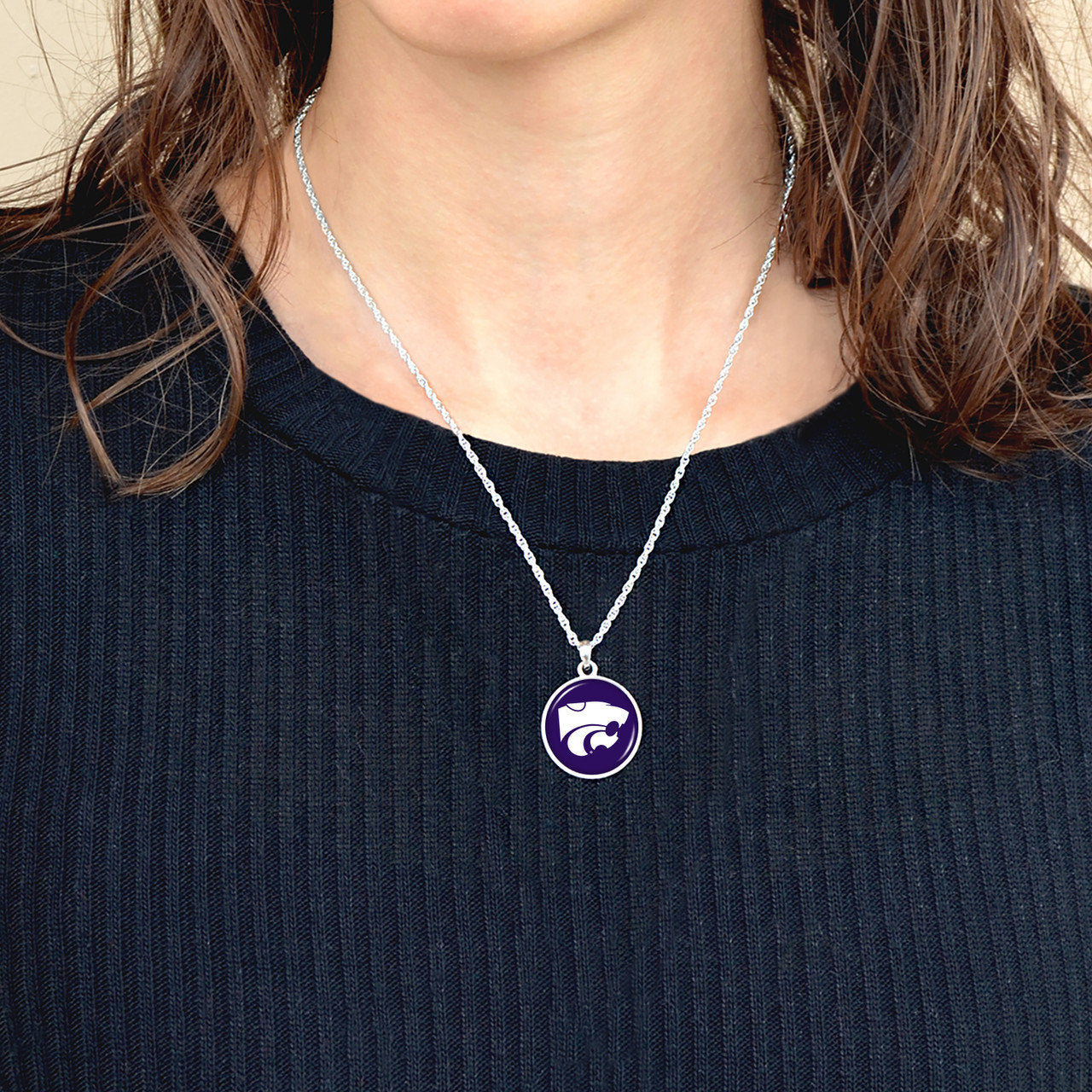 Officially Licensed KANSAS STATE WILDCATS Necklace - Pewter Charm Sterling Plated - Kansas State University