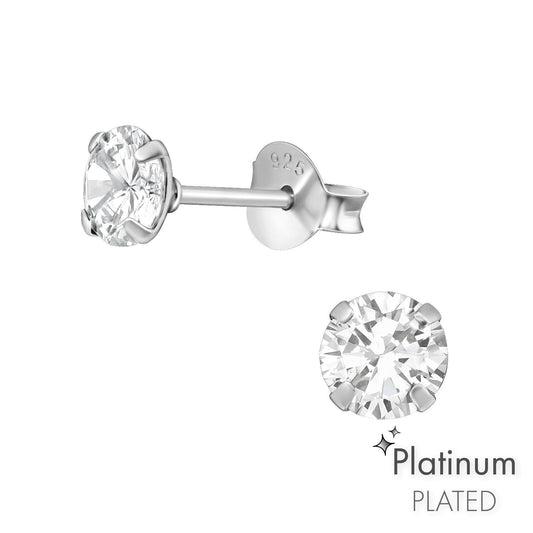 925 Sterling Silver Earrings Diamond Stud Earrings - 5mm - Cubic Zirconia - Round Diamond Stud with Backing - Hypoallergenic Earrings