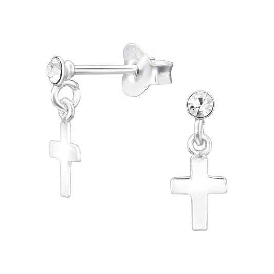 925 Sterling Silver Earrings Cross Ear Studs with Crystal - Ear Stud with Backing - Dangle Earring - Christian Cross Hypoallergenic Earrings