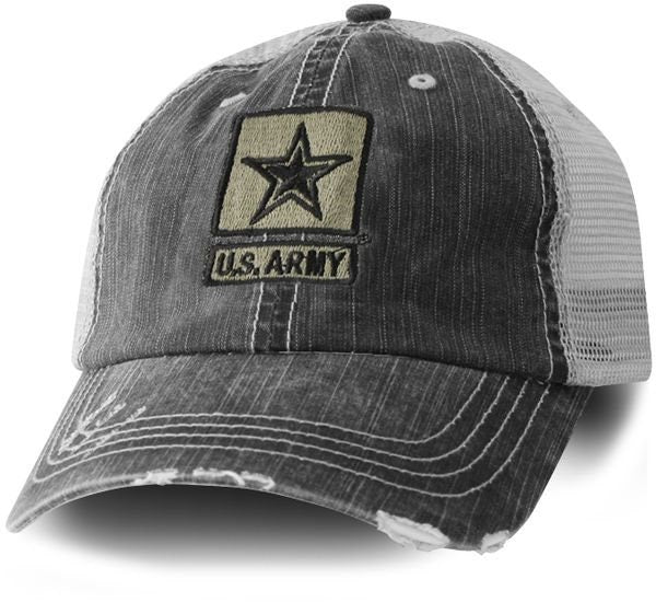 US ARMY Embroidered Cap Hat - Made to Order - Olive Green and Black Distressed Army Cap with Official Star Logo - Officially Licensed!