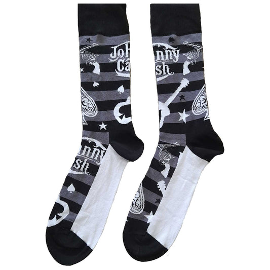 JOHNNY CASH Socks - Johnny Cash Outlaw Guitars Guns Unisex Ankle Socks - Men's Adult 8-12 - Officially Licensed Craft Costume Supply