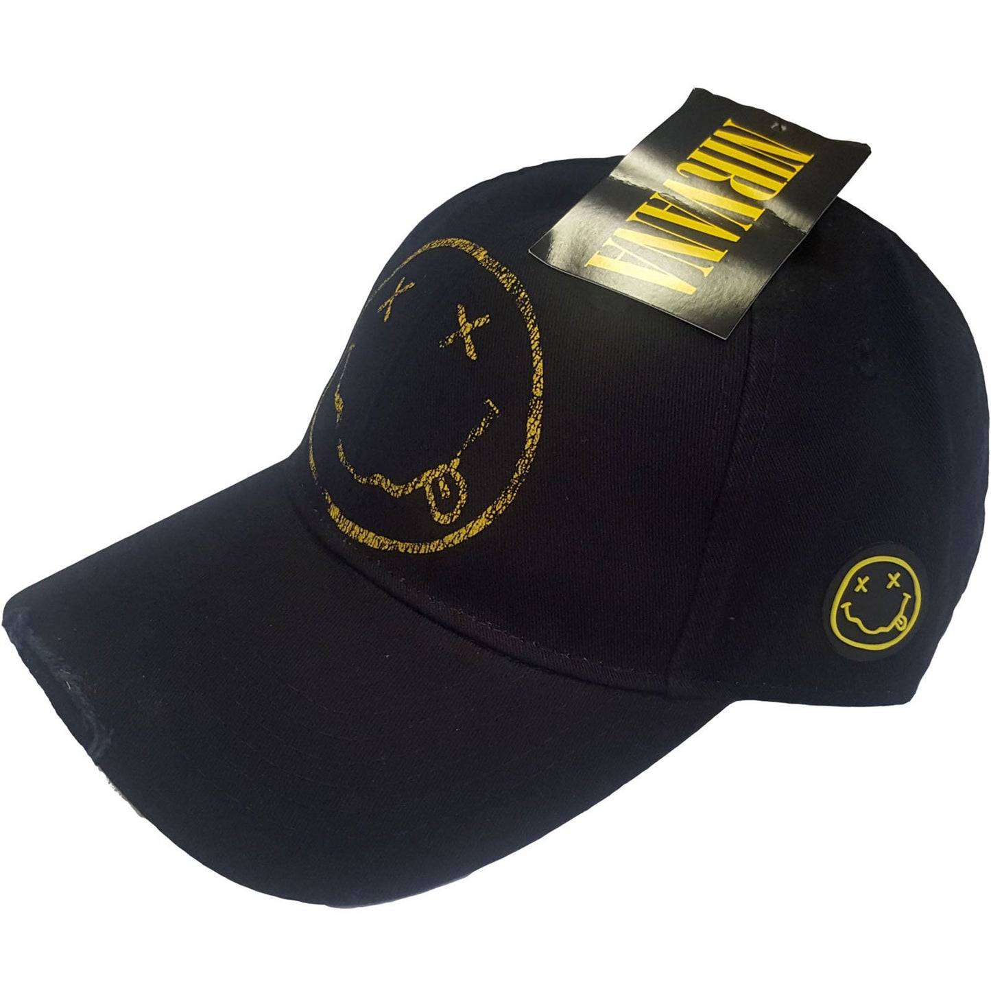 NIRVANA Unisex Cap Hat - Happy Face Logo Distressed Nirvana Adjustable Baseball Cap - Officially Licensed!