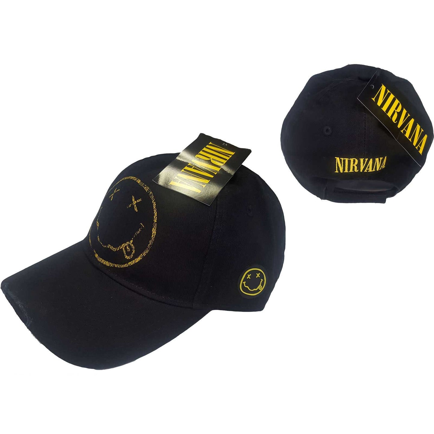 NIRVANA Unisex Cap Hat - Happy Face Logo Distressed Nirvana Adjustable Baseball Cap - Officially Licensed!