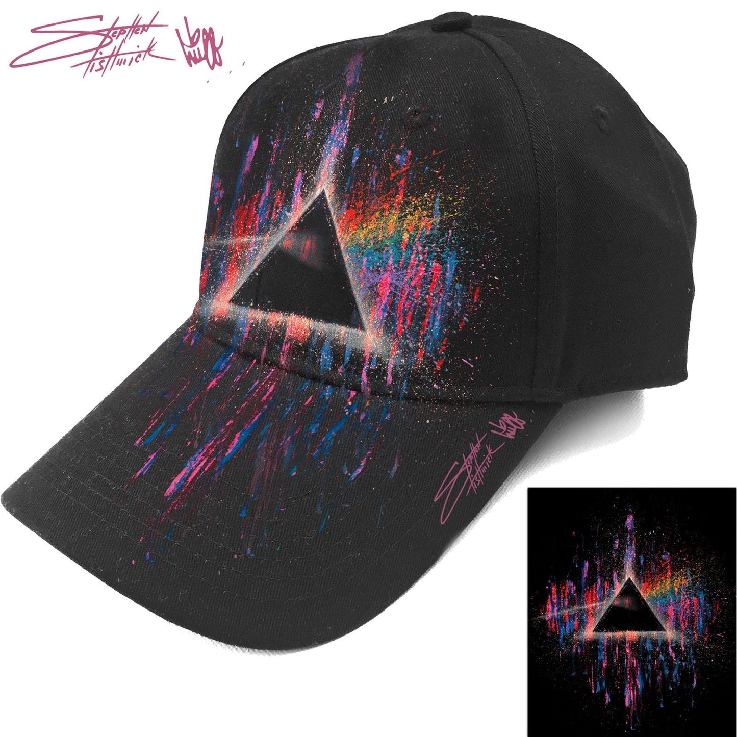 PINK FLOYD Unisex Cap Hat - Made to Order - Dark Side of Moon Pink Floyd Splatter Adjustable Baseball Cap DSOM Logo - Officially Licensed!