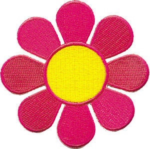 Neon Daisy Patch - 3 Inch - Pink and Yellow - Love Hippie -  Embroidered Patch Applique Craft Supply