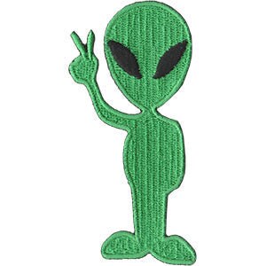 Alien Peace Sign Patch - 2.25x3.6 Inch - Green Aliens UFO Outer Space Spaceship Embroidered  Patch Applique Craft Supply