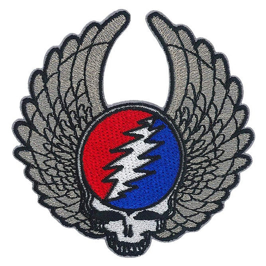 GRATEFUL DEAD Steal Your Face Silver Wings Patch - 3.5x3.5 Inch - Embroidered Rock Band Patch Applique Craft Supply