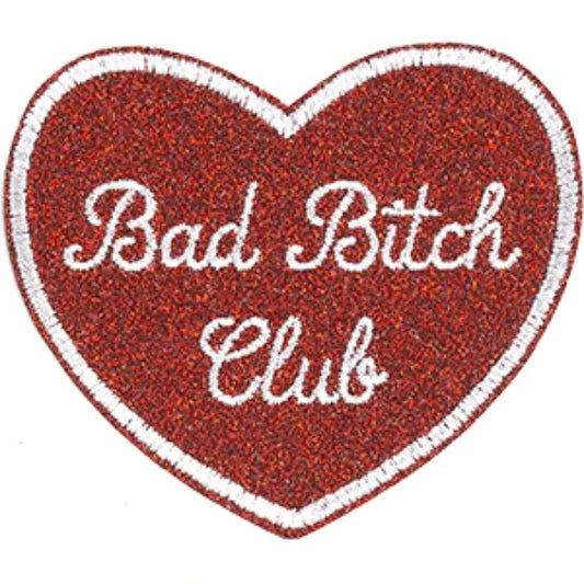 Bad Bitch Club Patch - 3x3.6 Inch - Funny Glitter Embroidered Patch Applique Craft Supply