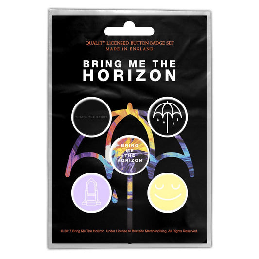 Bring Me The Horizon Button Badge 5 Piece Set - Each Badge Approx 1 Inch - Bring Me The Horizon the Spirit - Pinback Badge Button Pack Set
