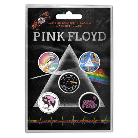 PINK FLOYD Button Badge 5 Piece Set - Each Badge Approx 1 Inch - Pink Floyd Prism - Pinback Badge Button Pack Set