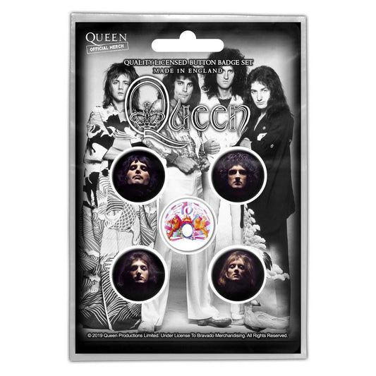 QUEEN Button Badge 5 Piece Set - Each Badge Approx 1 Inch - Queen Faces - Pinback Badge Button Pack Set