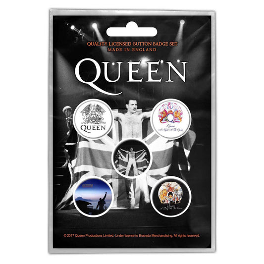 QUEEN Button Badge 5 Piece Set - Each Badge Approx 1 Inch - Queen Freddie - Pinback Badge Button Pack Set - Craft Supply