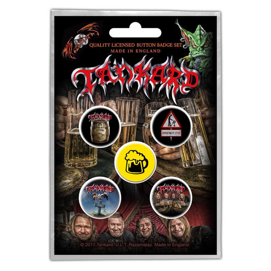 TANKARD Button Badge 5 Piece Set - Each Badge Approx 1 Inch - Tankard One Foot in the Grave - Pinback Badge Button Pack Set - Craft Supply