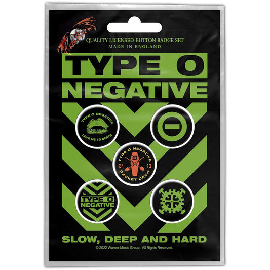 TYPE O NEGATIVE Button Badge 5 Piece Set - Each Badge Approx 1 Inch - Type O Negative Slow, Deep & Hard - Pinback Badge Button Pack Set