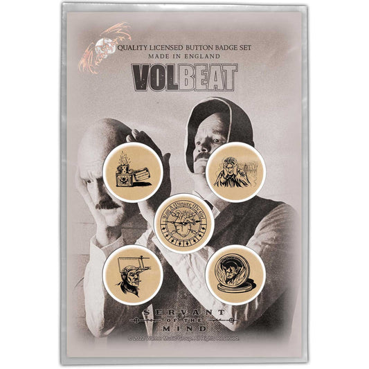 VOLBEAT Button Badge 5 Piece Set - Each Badge Approx 1 Inch - Volbeat Servant Of The Mind - Pinback Badge Button Pack Set