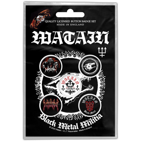 WATAIN Button Badge 5 Piece Set - Each Badge Approx 1 Inch - Watain Black Metal Militia - Pinback Badge Button Pack Set