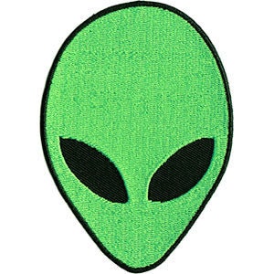 Alien Head Patch - 2.65x3.75 Inch - Green Aliens UFO Outer Space Spaceship Embroidered  Patch Applique Craft Supply