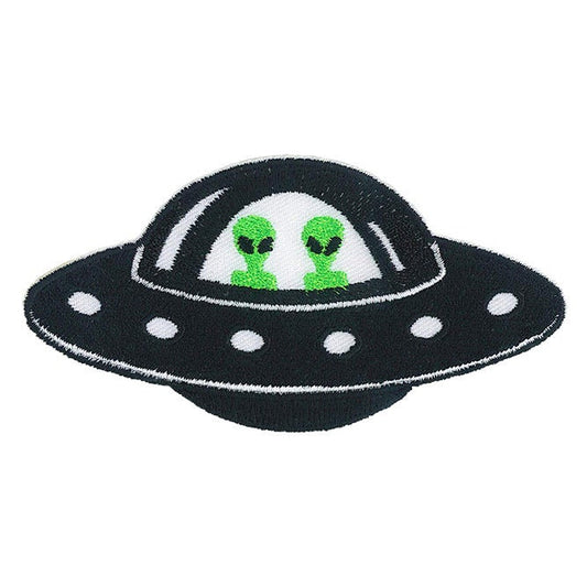 UFO With Aliens Patch - 3.5x2.5 Inch - Outer Space Embroidered Patch Applique Craft Supply