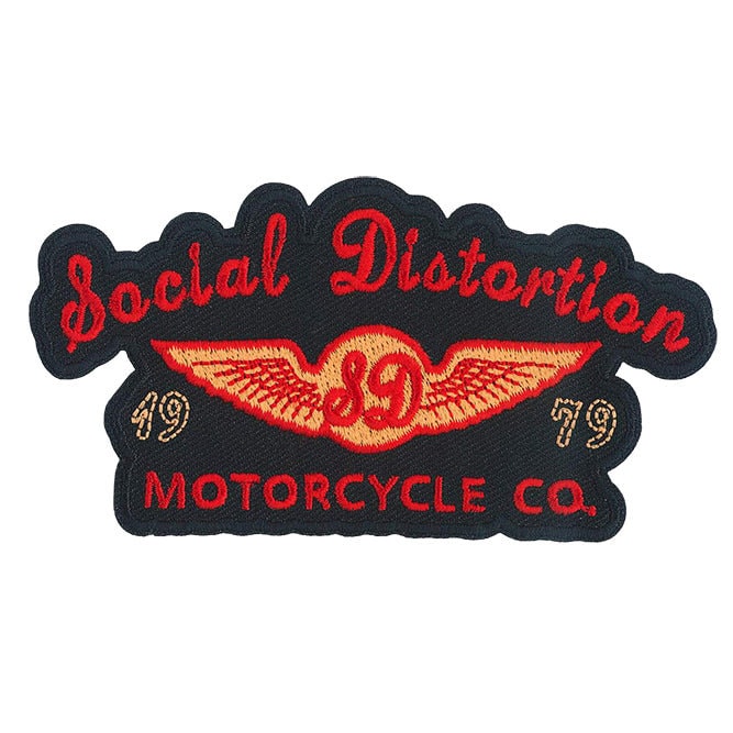 SOCIAL DISTORTION Motorcycle Logo Patch - 4.5x2.4 Inch - Embroidered Punk Rock Band Patch Applique Craft Supply