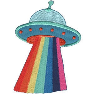 UFO with Rainbow Ray Patch - 2.8x3.8 Inch - Aliens UFO Outer Space Spaceship Embroidered  Patch Applique Craft Supply