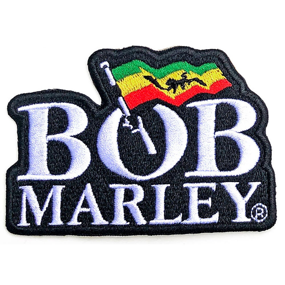 BOB MARLEY Logo with Flag Patch - 4x3 Inch - Bob Marley Jamaican Reggae Embroidered Patch Applique Craft Supply - Officially Licensed