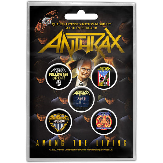 ANTHRAX Button Badge 5 Piece Set - Each Badge Approx 1 Inch - Anthrax Among the Living - Pinback Badge Button Pack Set