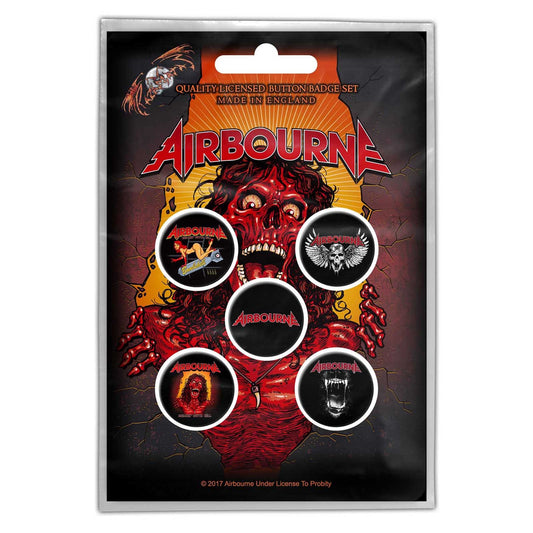 AIRBOURNE Button Badge 5 Piece Set - Each Badge Approx 1 Inch - Airbourne Breakin' Outta Hell - Pinback Badge Button Pack Set
