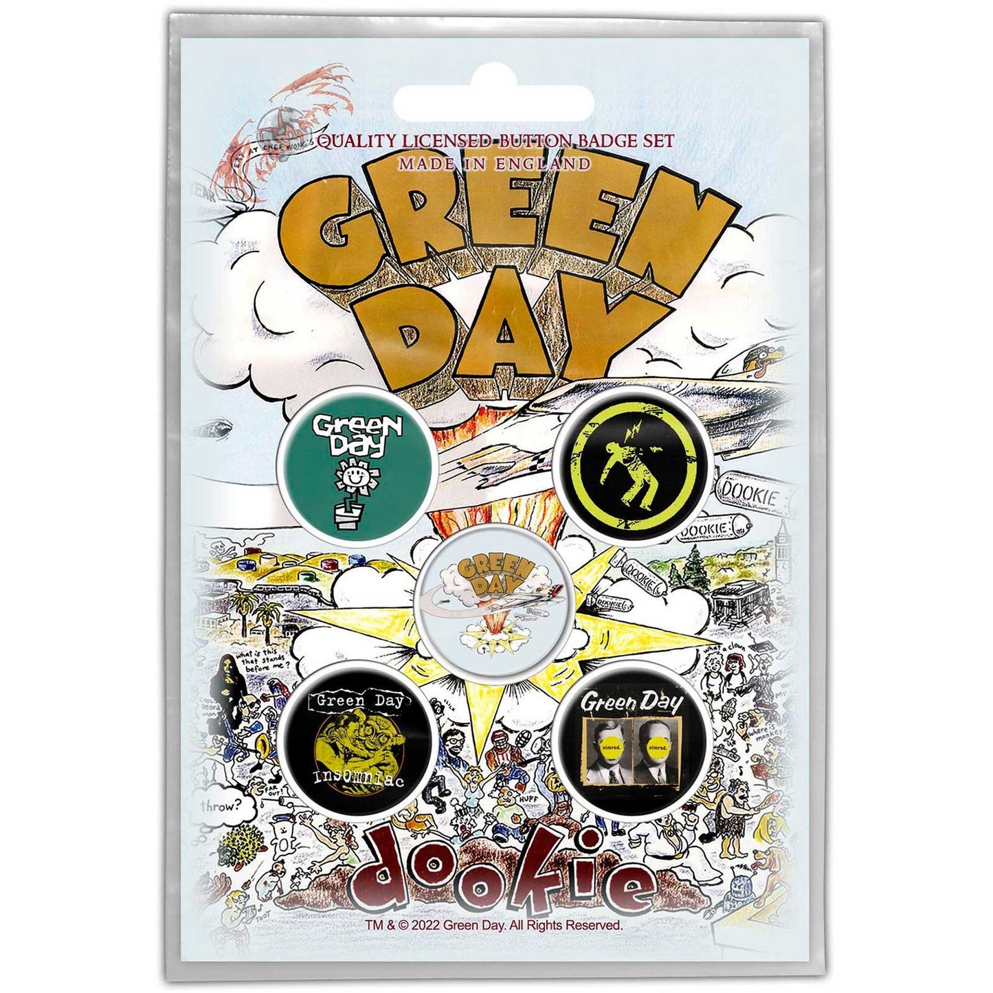 GREEN DAY Button Badge 5 Piece Set - Each Badge Approx 1 Inch - Green Day Dookie - Pinback Badge Button Pack Set