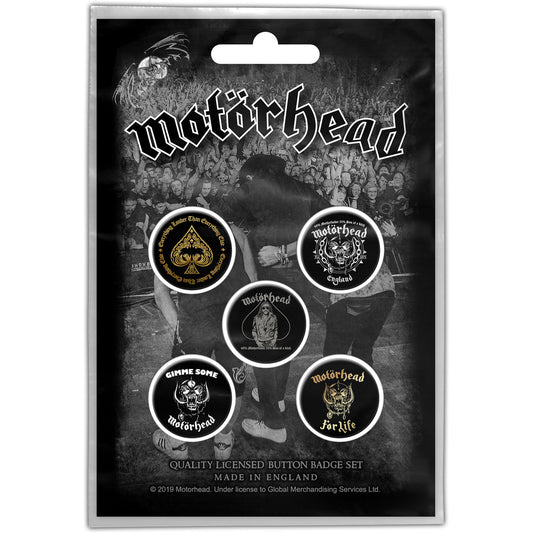 MOTORHEAD Button Badge 5 Piece Set - Each Badge Approx 1 Inch - Motorhead Clean Your Clock - Pinback Badge Button Pack Set