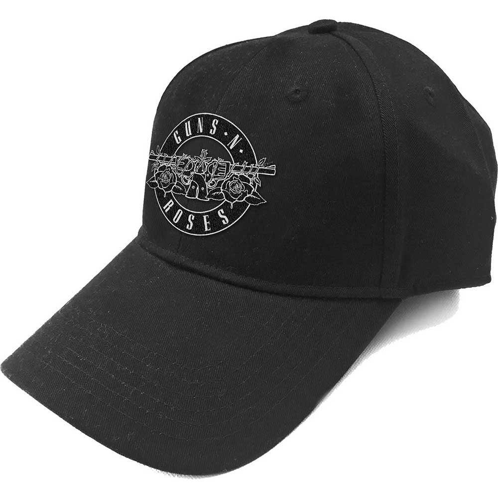 GUNS N' ROSES Unisex Cap Hat - Made to Order - Black Guns N' Roses White Silver Circle Logo Adjustable Baseball Cap - Officially Licensed!