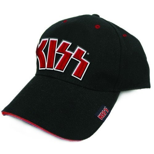 KISS Unisex Cap Hat - Made to Order - Black KISS Red on White Logo Adjustable Baseball Cap - Officially Licensed!