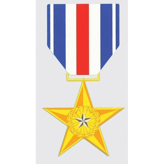 Silver Star Medal Vinyl Decal Sticker - 3.25x5.5 Inch - United States Valor Combat Medal Award Clear Decal Car Truck Window Vehicle Military