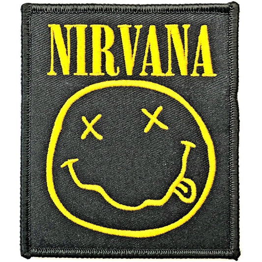 NIRVANA Patch - 3.5x4 Inch - Nirvana Happy Face Kurt Cobain Rock Band Logo Embroidered Patch Applique Craft Supply - Officially Licensed
