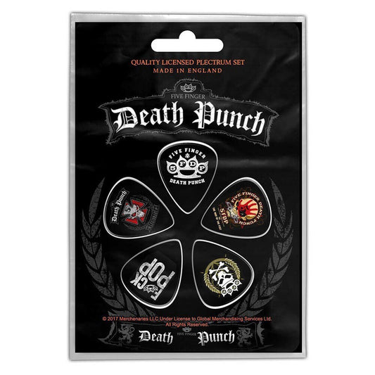 Five Finger Death Punch Guitar Pick 5 Piece Set - 5FDP Logos FFDP Heavy Metal Band - Plectrum Set Craft Supply - Officially Licensed