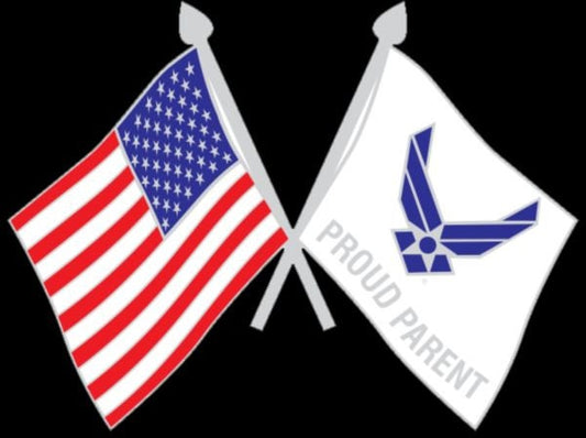 AIR FORCE Symbol with Proud Parent American Flag Crossed Flags Lapel Pin - 1 Inch - USAF Air Force Enamel Pin Shirt Trading Button Pinback